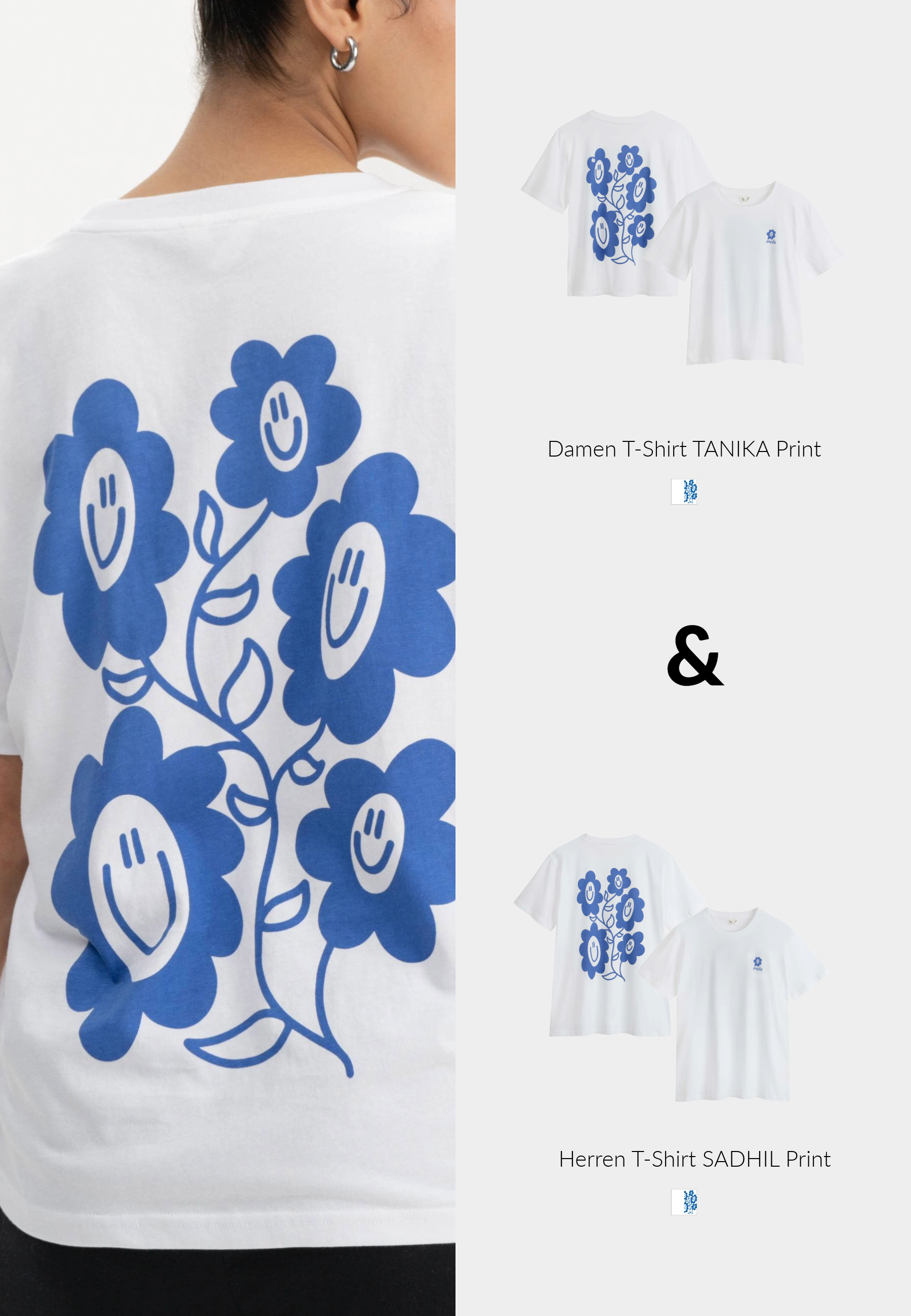 Set T-Shirt Print blue flowers Damen TANIKA + Herren SADHIL