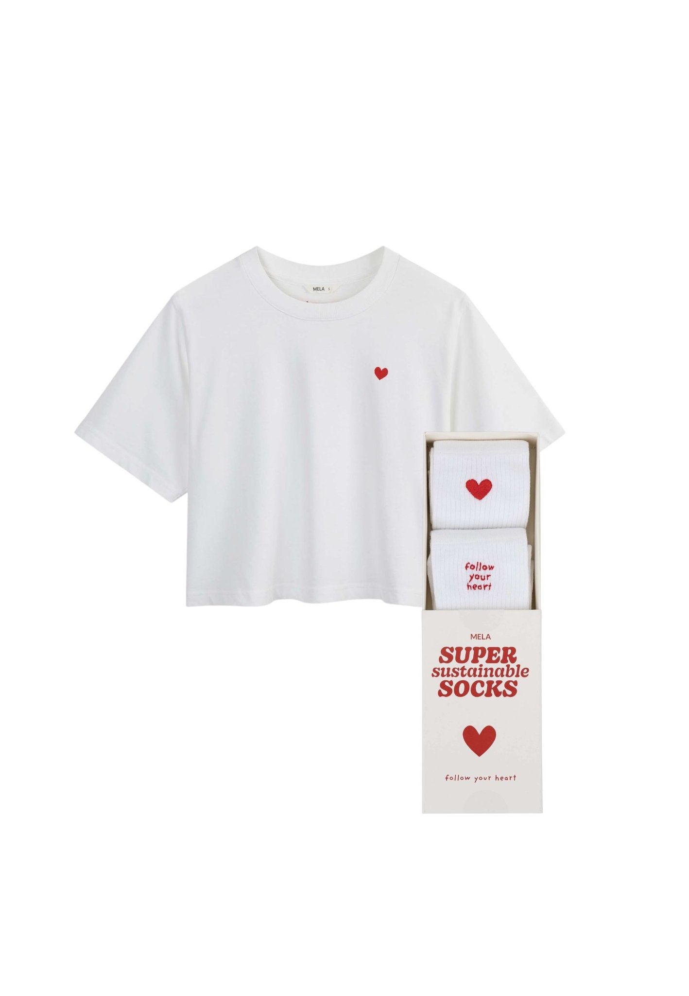 Bundle Cropped T-Shirt Joshna Stickerei + Gerippte Socken Stickerei 2 Paare